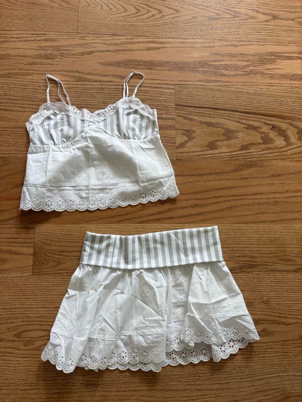 Frankie's Bikinis White Eyelet Lace Bandeau Top & Skirt Set
